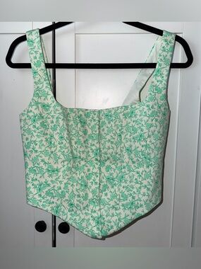 ZARA Floral Square-Neck Floral Corset in Mint Green, Size Medium